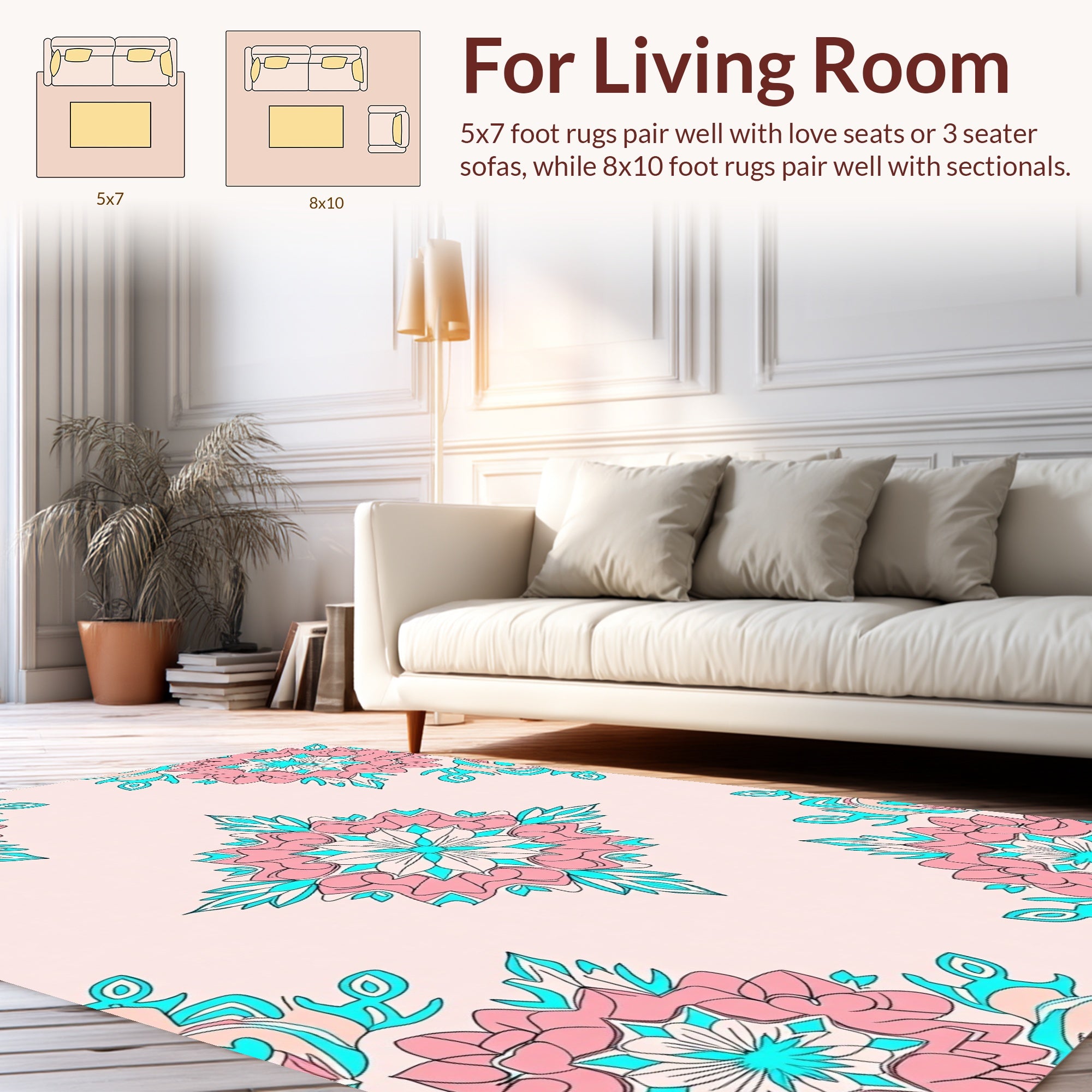 Floral Inverted Geometric Pattern Rug