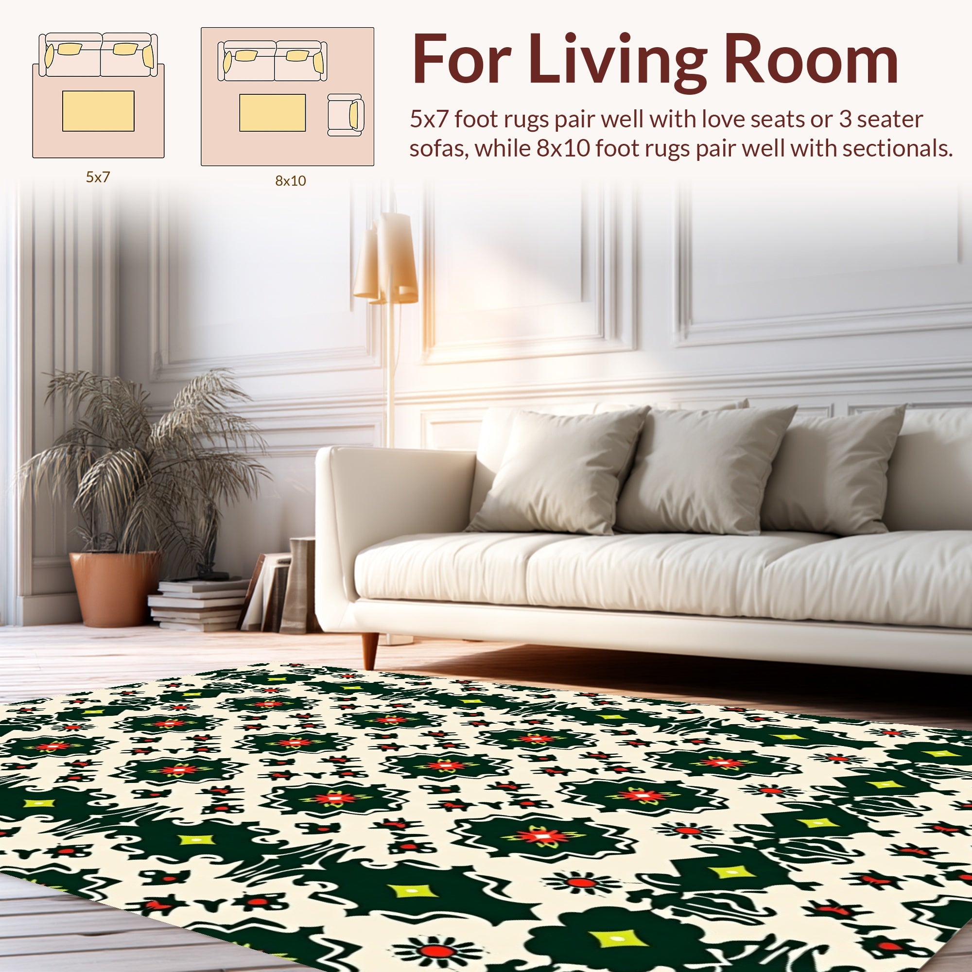Intricate Black Green Floral Pattern Rug