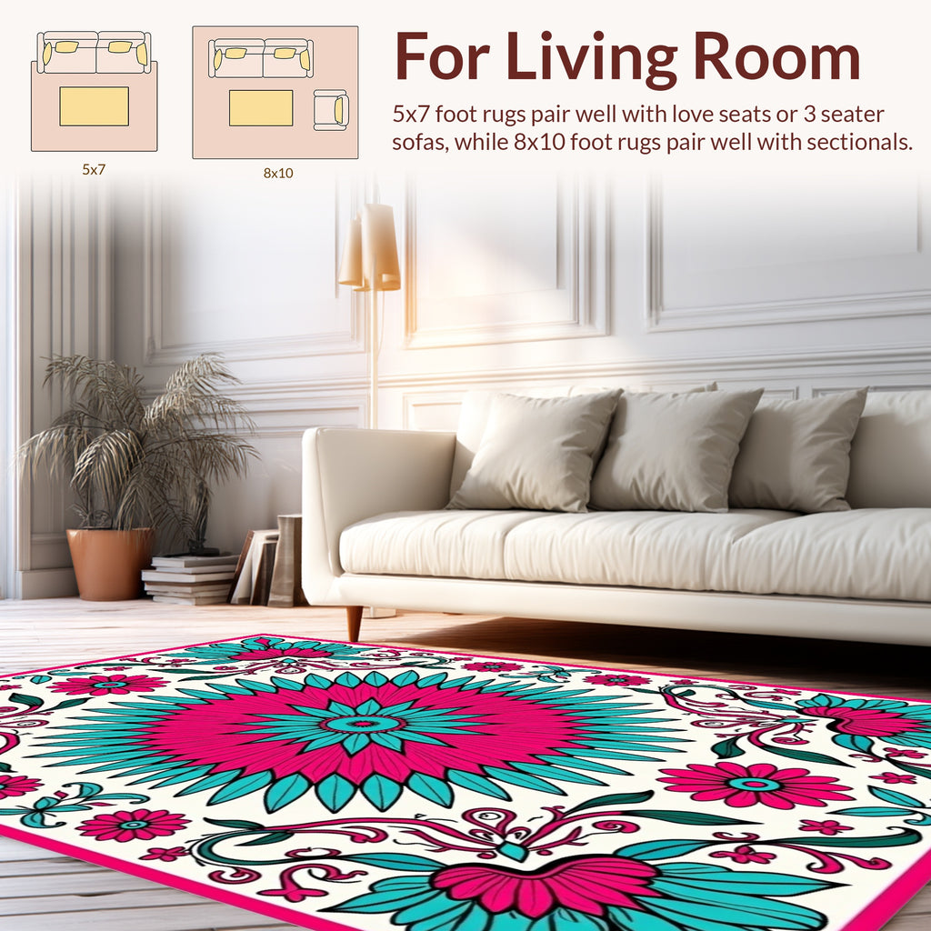 Floral Symmetry With Pink Teal Accents Rug