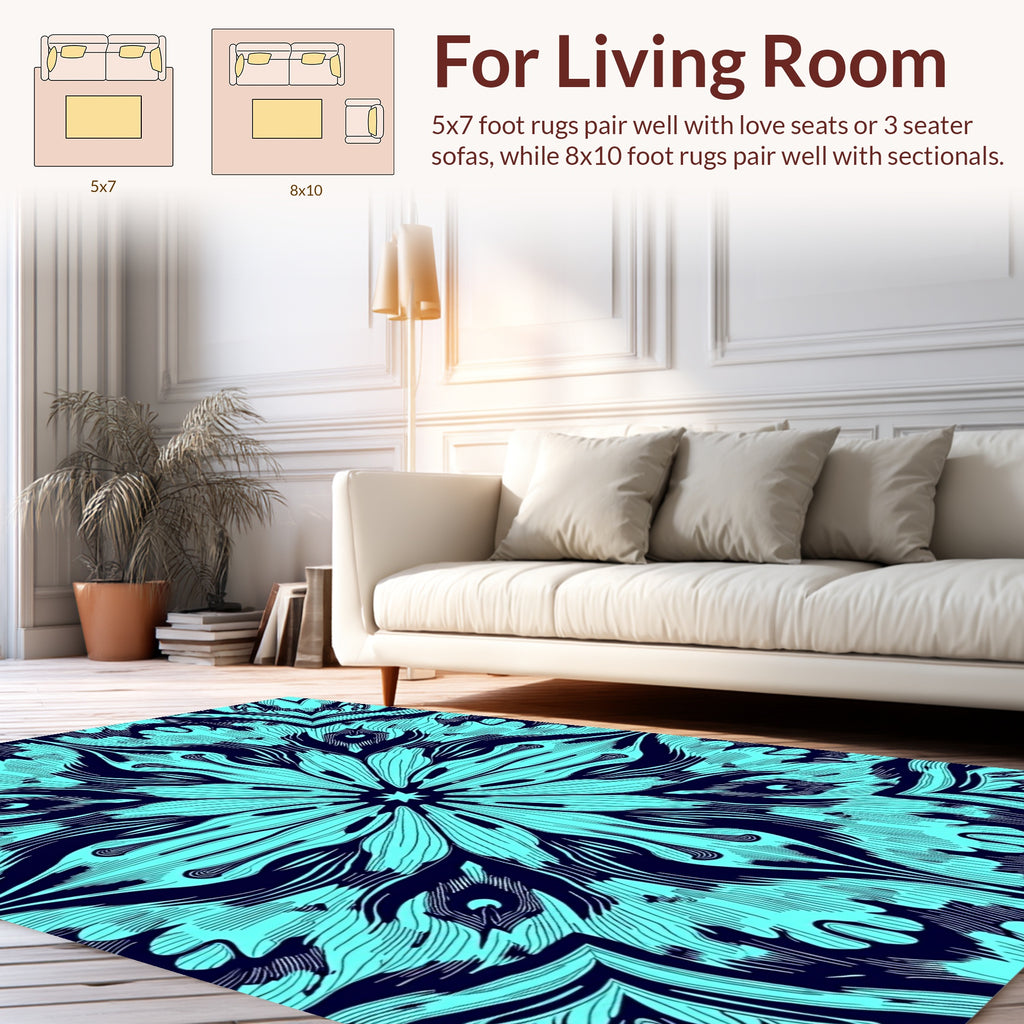 Aqua And Navy Mandala Pattern Rug