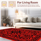 Bold Red Black Swirl Floral Pattern Rug