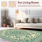 Vintage Green Floral Damask Rug