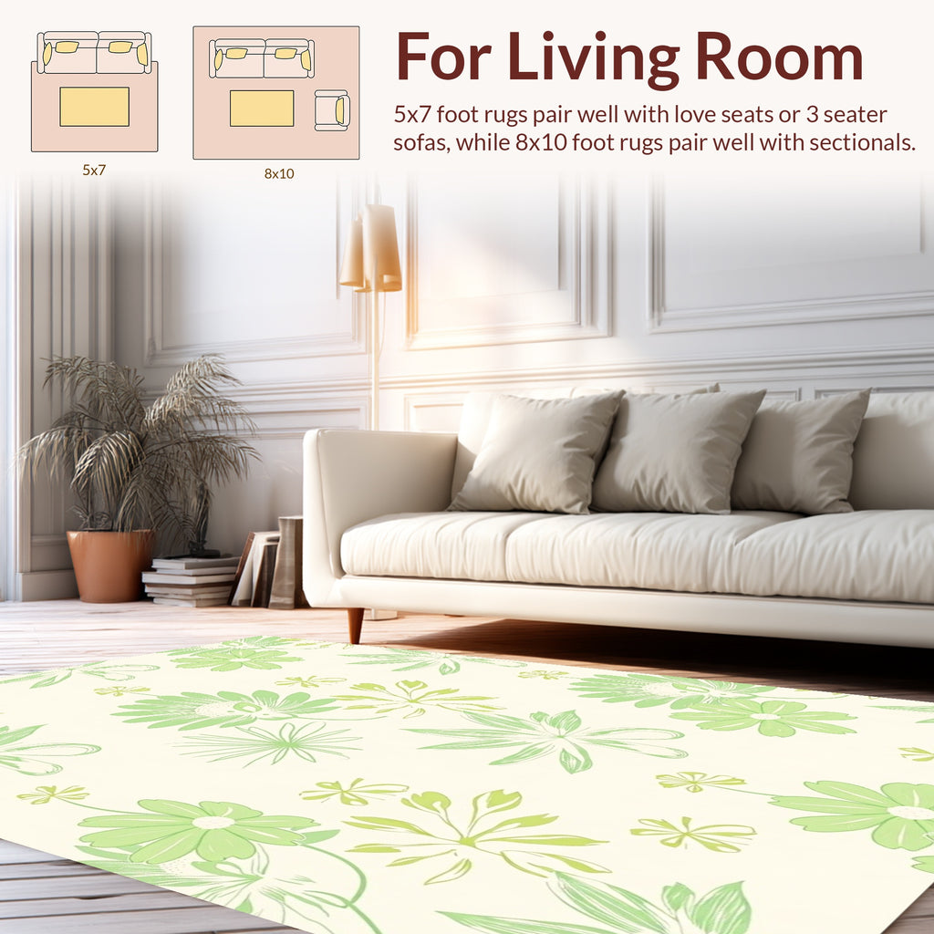 Light Green Floral Sketch Pattern Rug