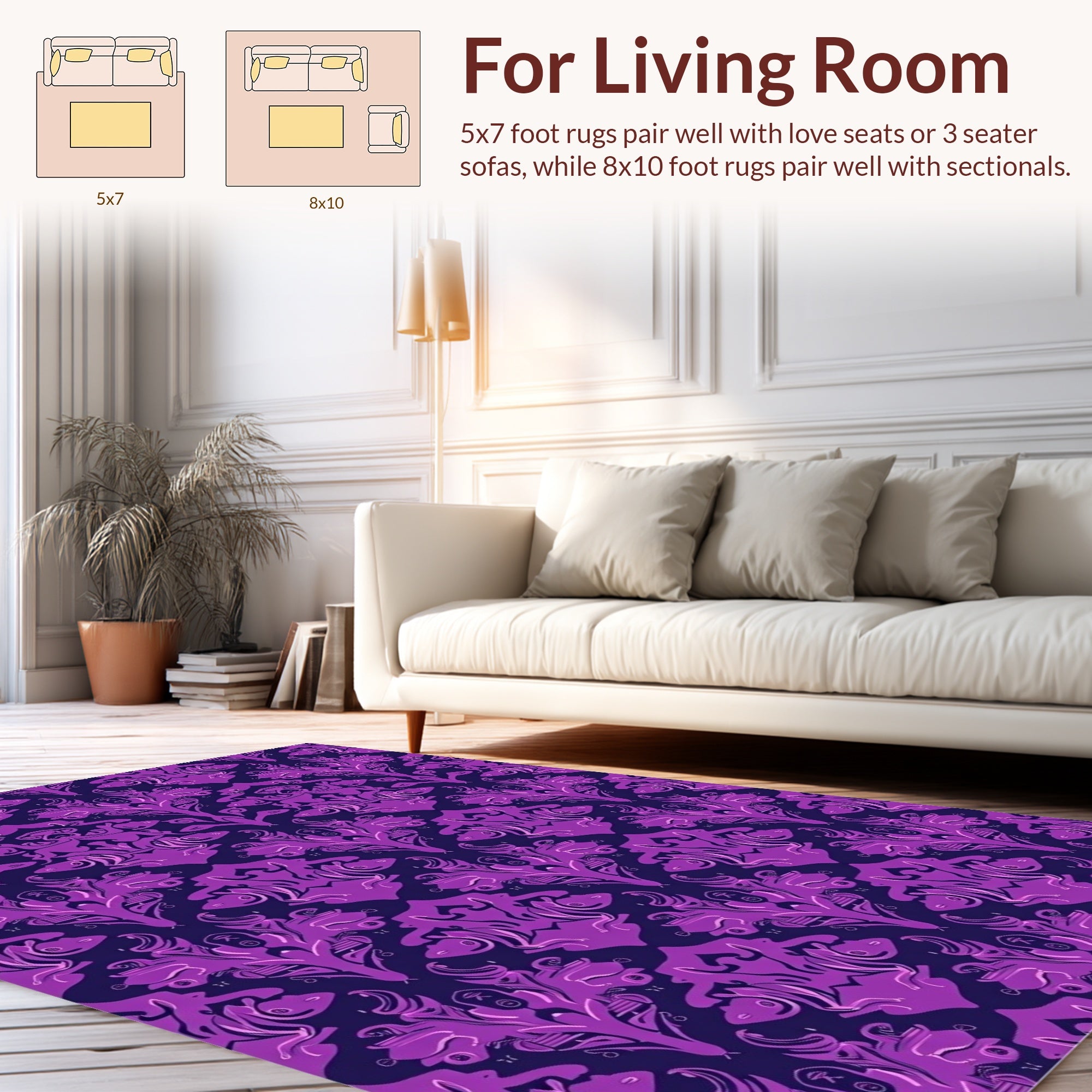 Purple Floral Damask Pattern Rug