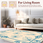 Elegant Blue Leaf Patterned Design Rug