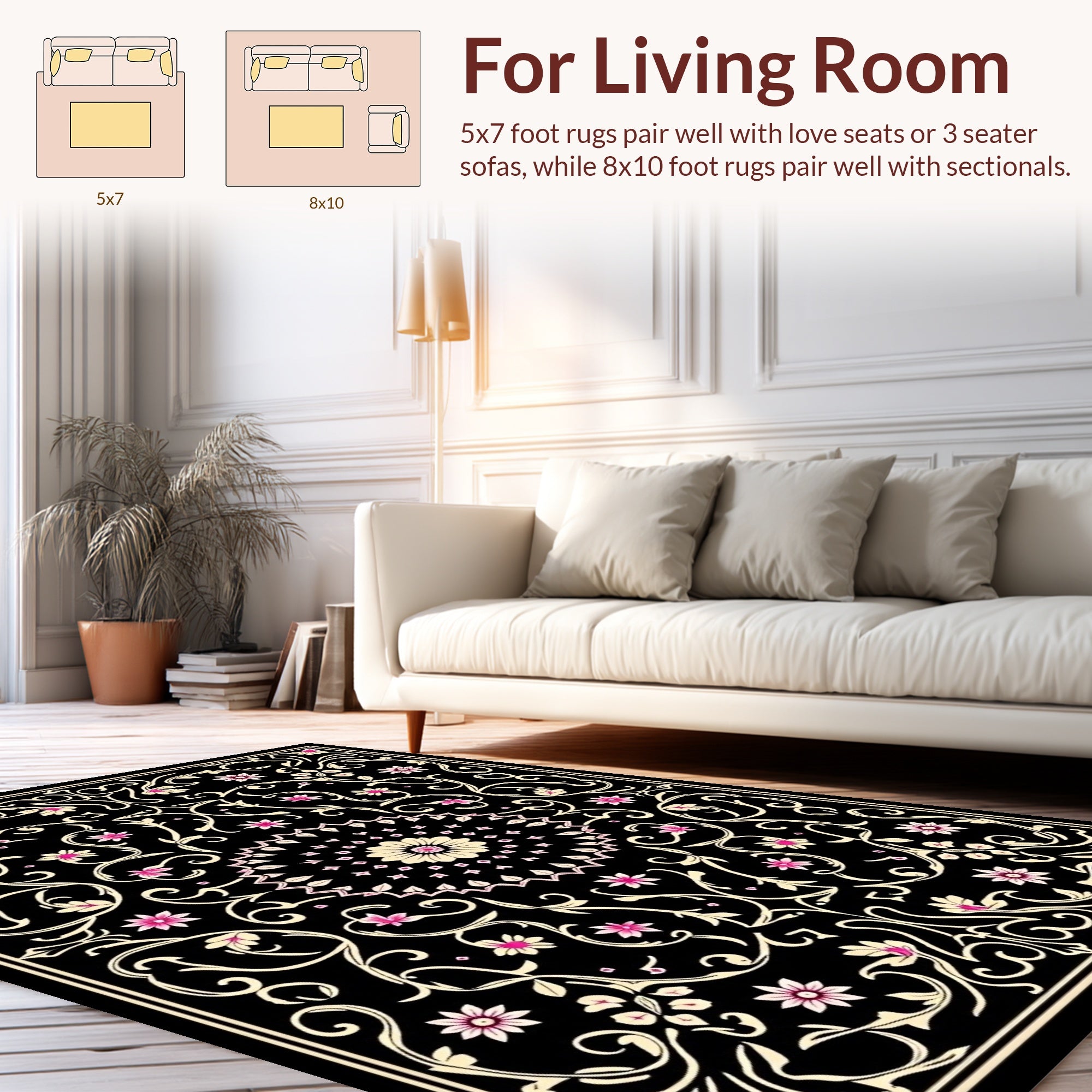 Intricate Black Floral Mandate Rug