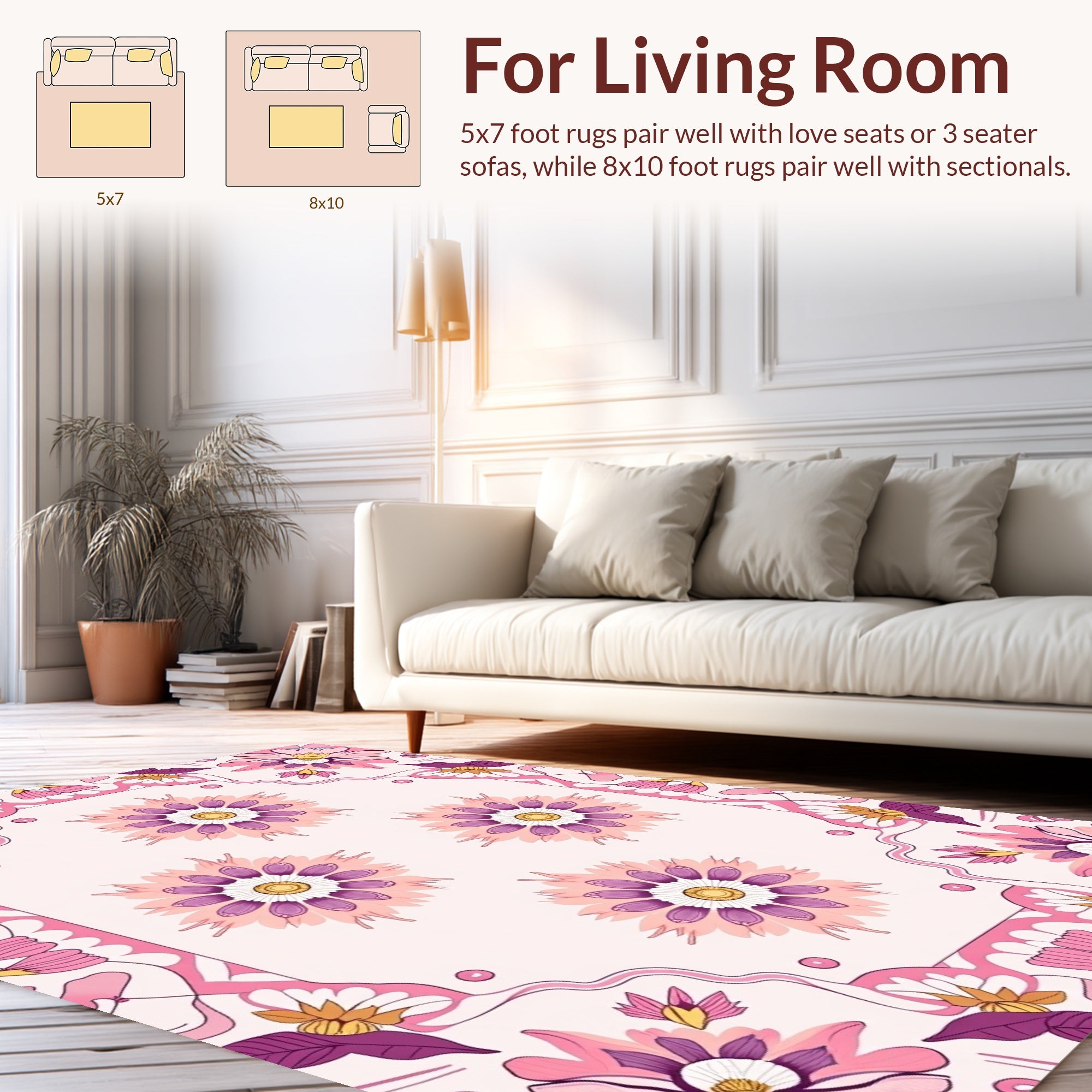 Whimsical Pink Floral Medallion Design Rug