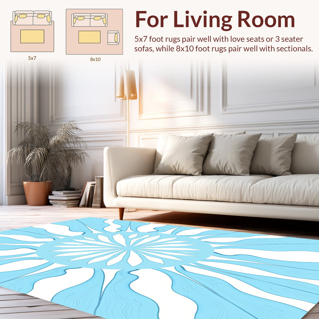 Cool Blue Sunburst Floral Design Rug