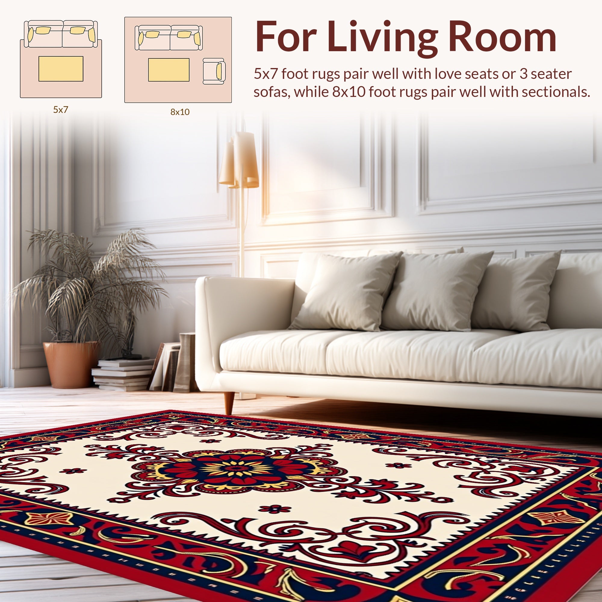 Ornate Floral Red Navy Medallion Rug