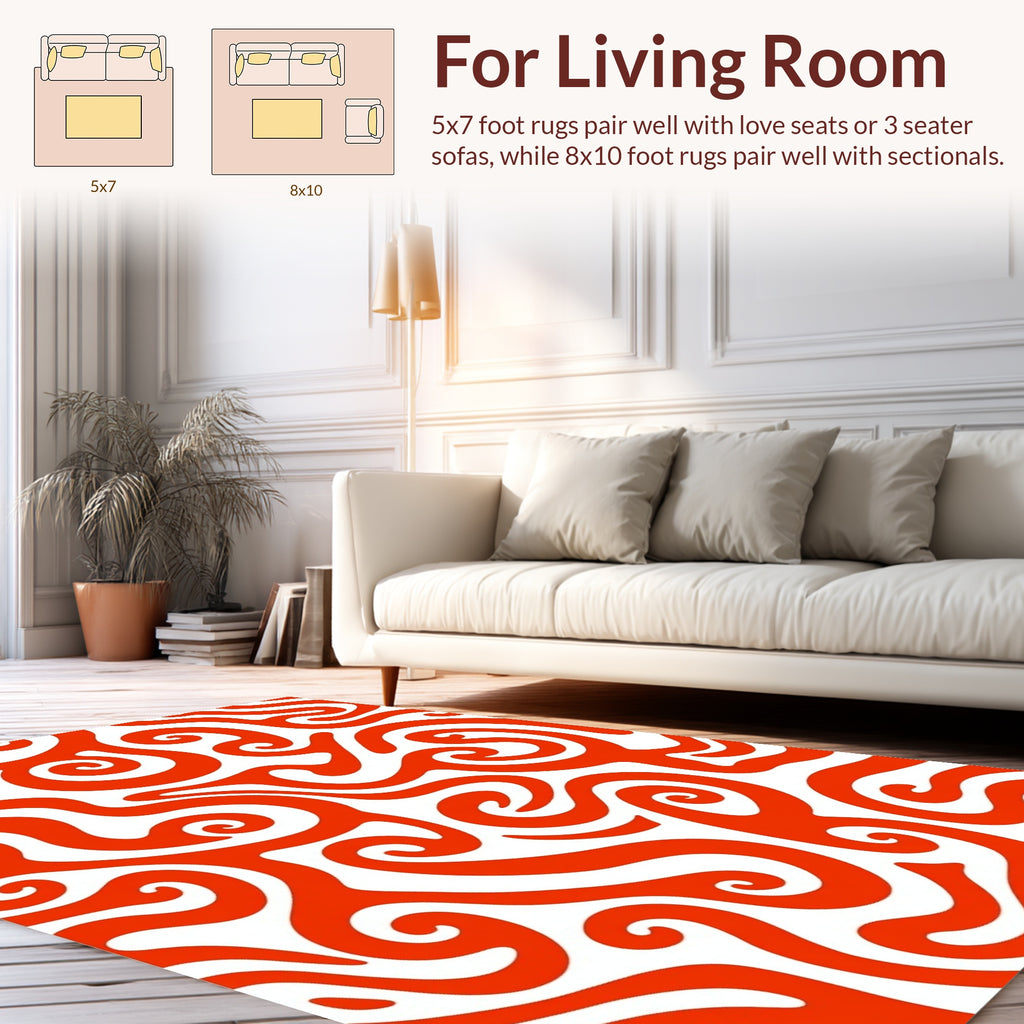 Curvy Swirl Pattern Red White Rug