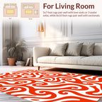 Curvy Swirl Pattern Red White Rug