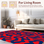 Abstract Red Blue Wavy Pattern Rug