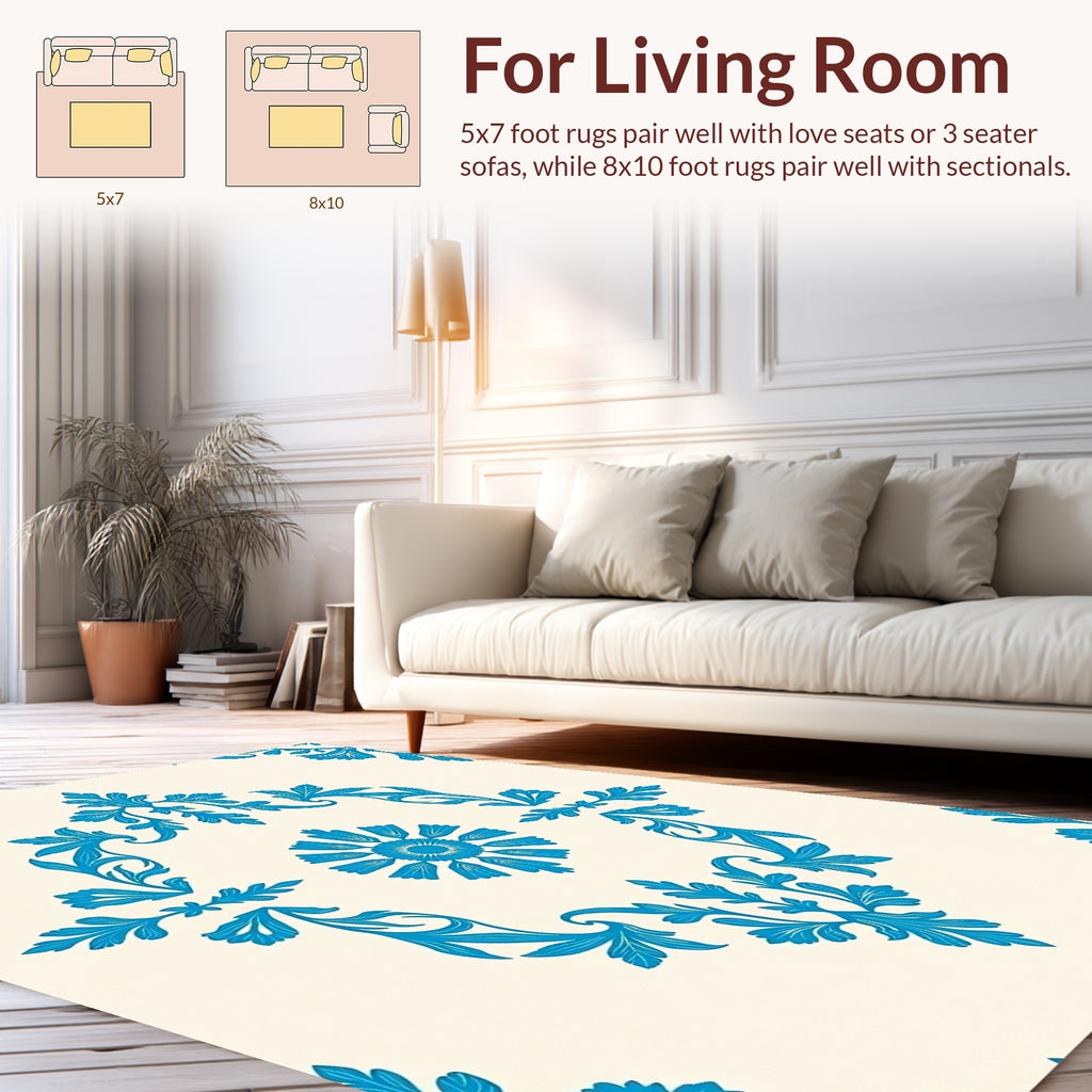 Classic Blue Floral Medallion Pattern Rug