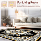 Black Yellow Floral Medallion Rug