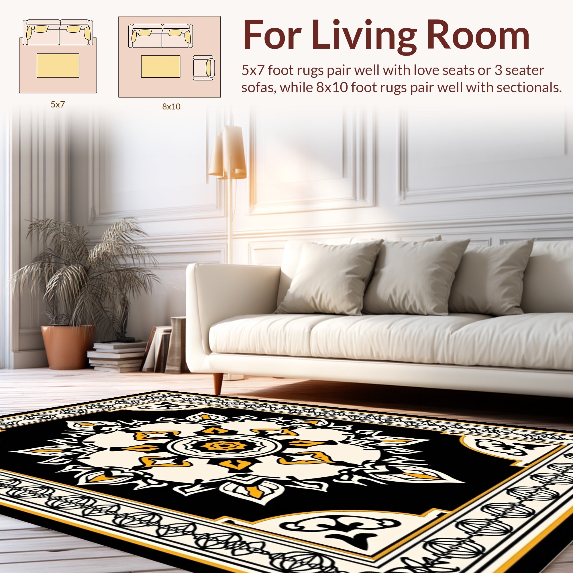 Black Yellow Floral Medallion Rug
