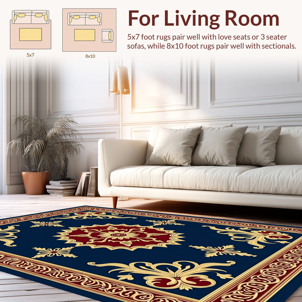 Regal Blue Gold Floral Rug