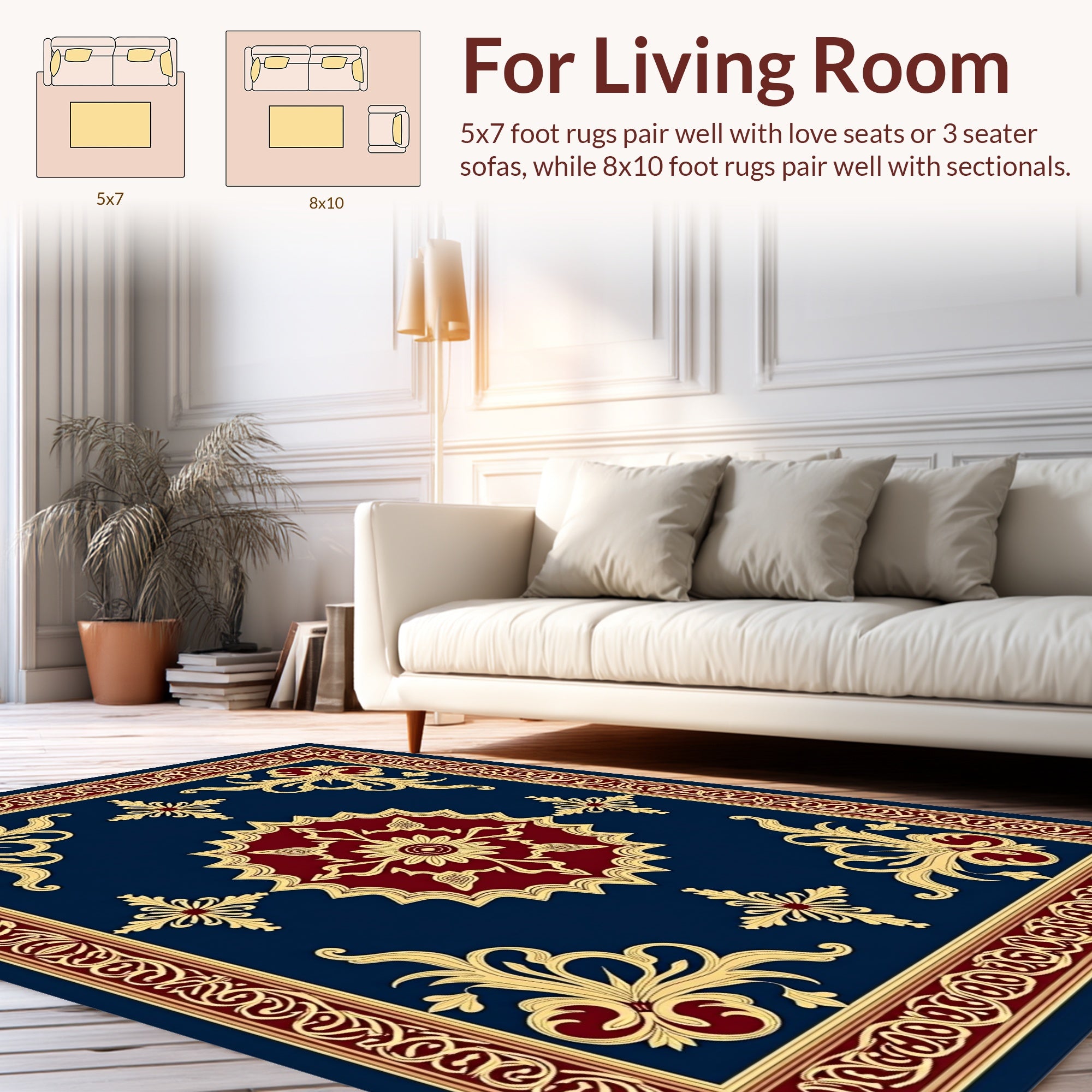 Regal Blue Gold Floral Rug