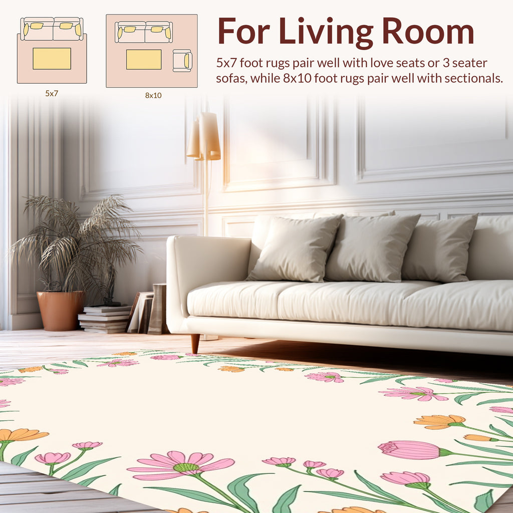 Pastel Floral Meadow Design Rug