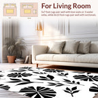 Black White Leafy Tropical Pattern Rug