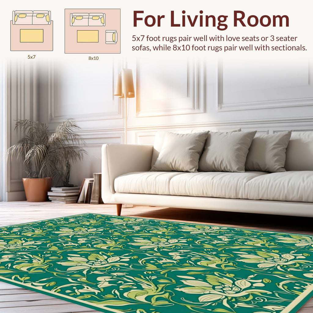 Emerald Green Floral Vine Classic Pattern Rug