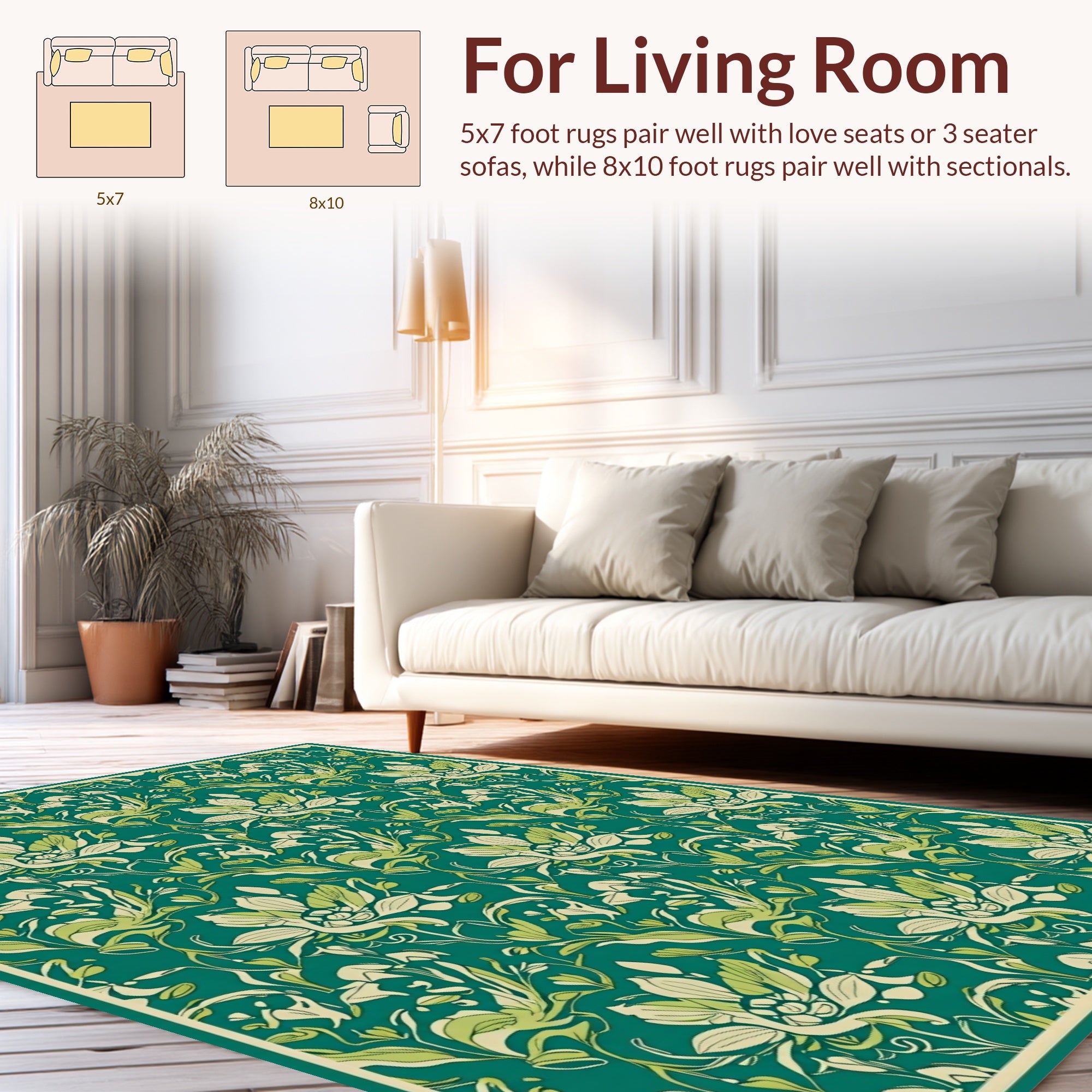 Emerald Green Floral Vine Classic Pattern Rug