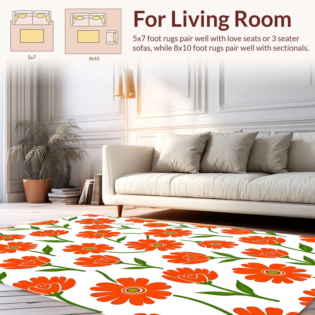 Bright Orange Floral Pattern Rug