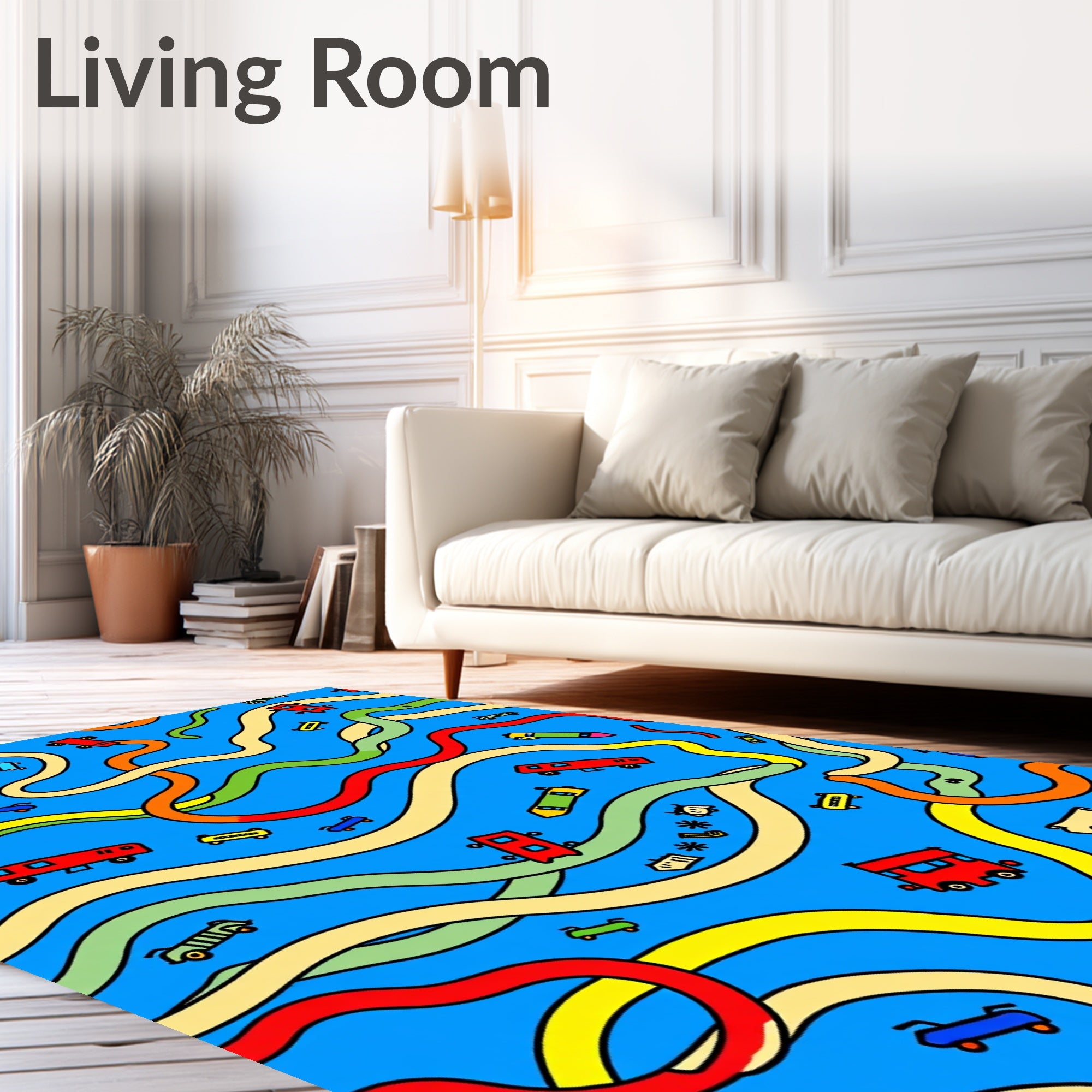 Playful Car and Skateboard Road Adventure Rug