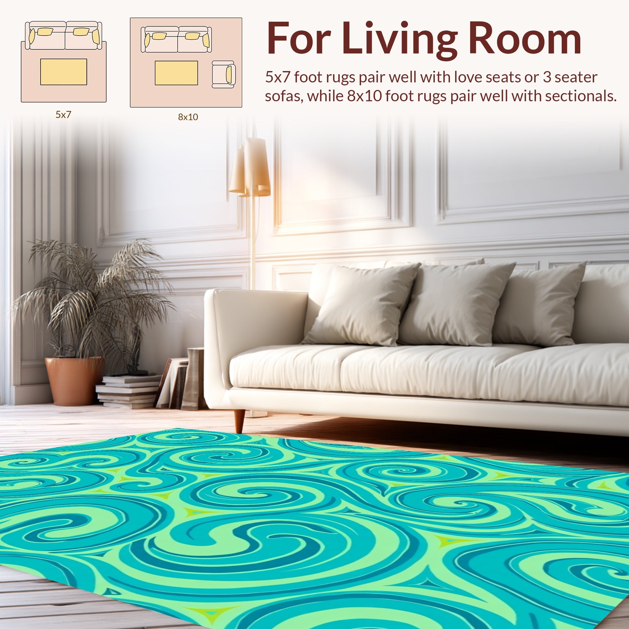 Flowing Teal Swirl Abstract Design Rug