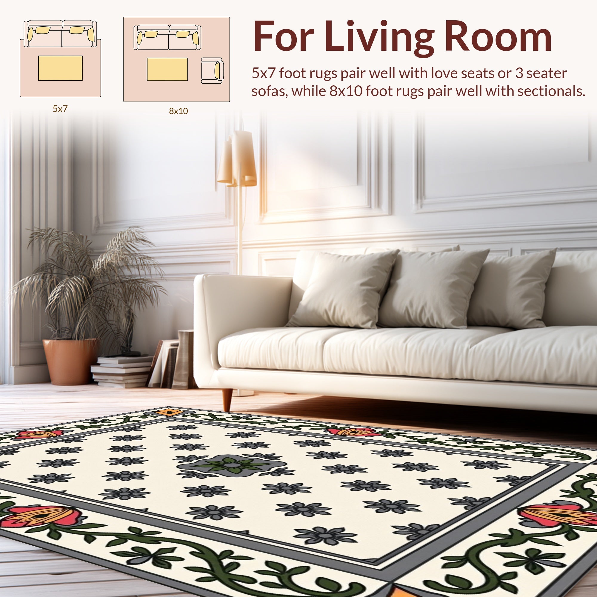 Ornate Floral Border Medallion Design Rug