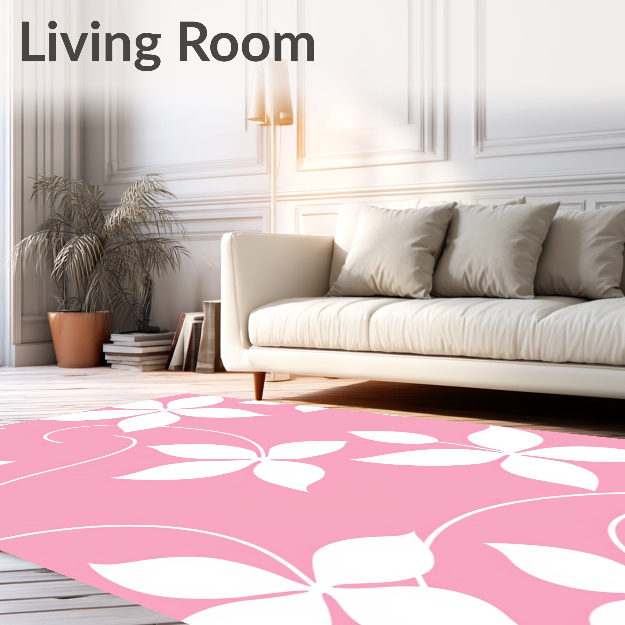 Delicate White Floral Swirl Pattern Rug