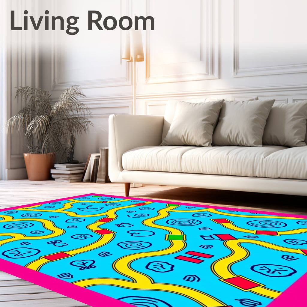Bright Blue Yellow Road Game Play Rug