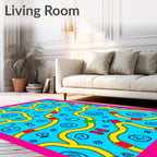 Bright Blue Yellow Road Game Play Rug