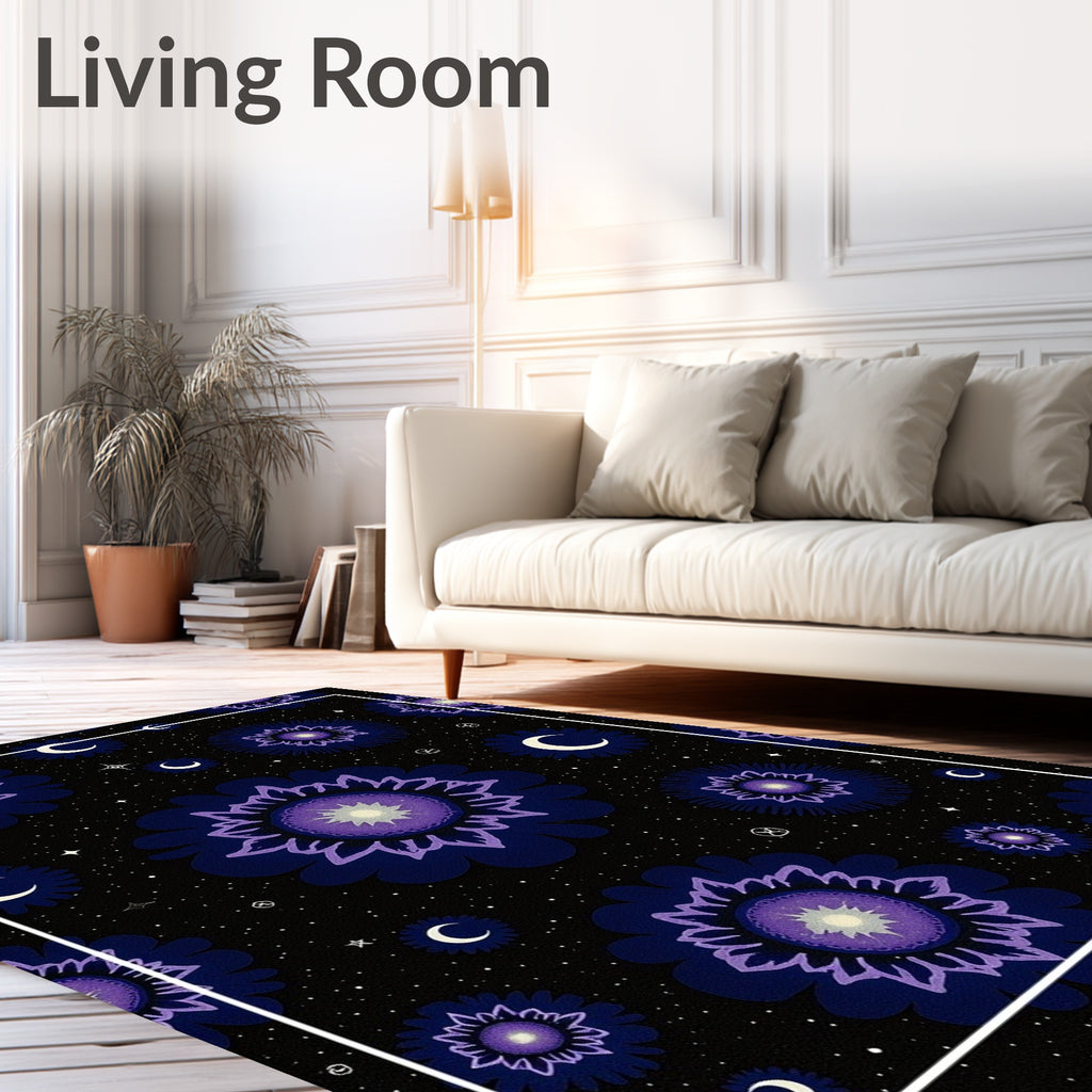 Cosmic Purple Floral Night Sky Rug