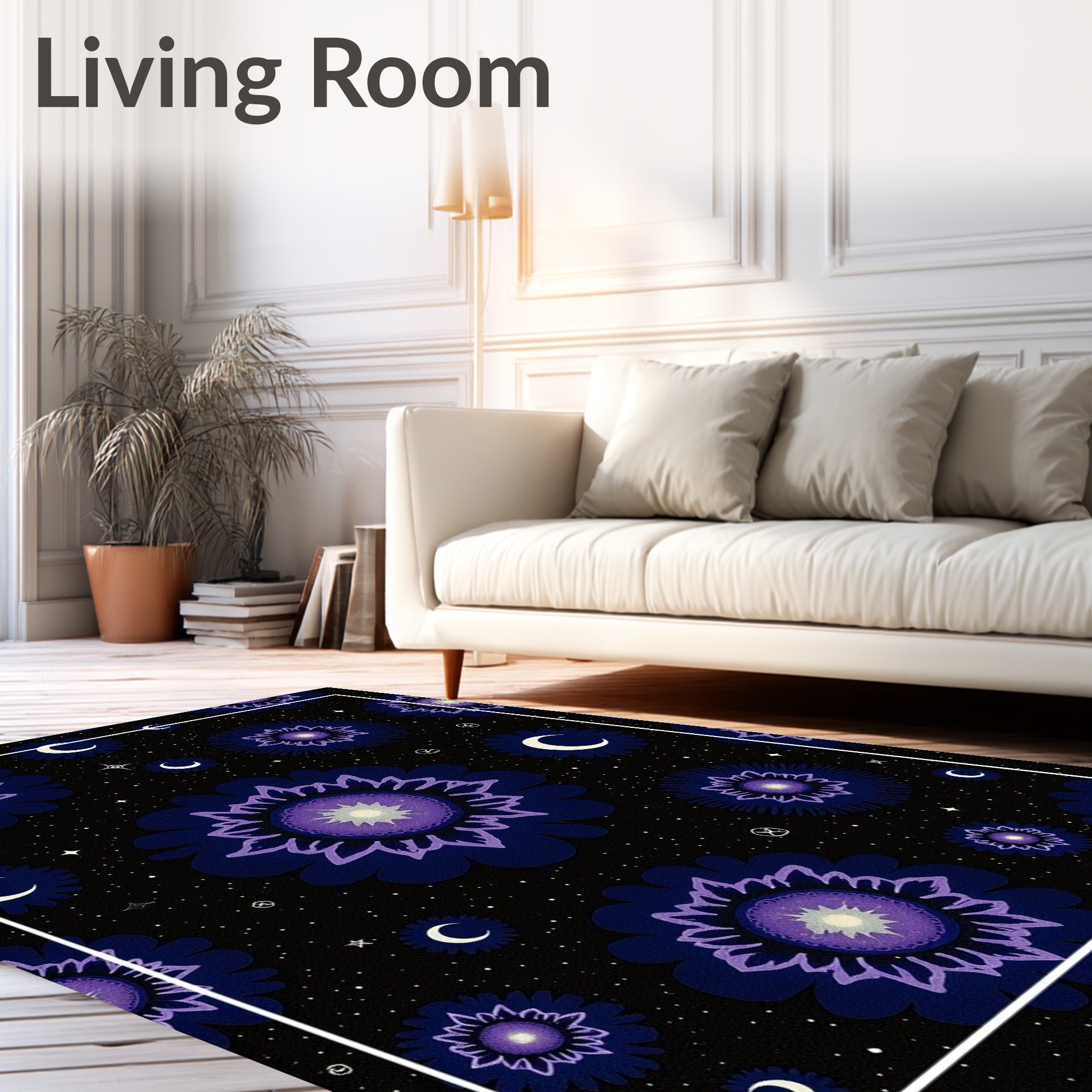 Cosmic Purple Floral Night Sky Rug