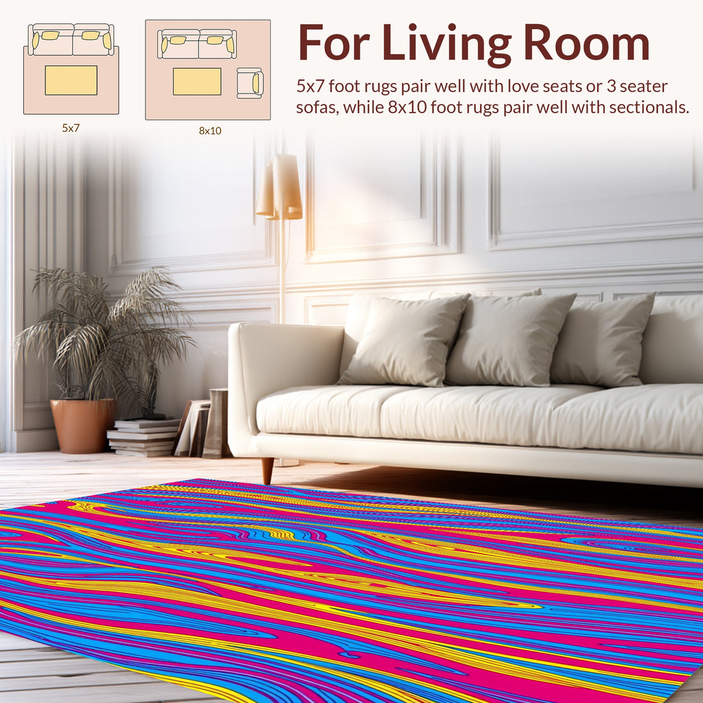 Vibrant Pink Blue Abstract Flow Rug