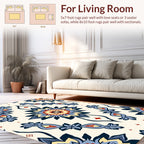 Navy Blue Red Yellow Floral Medallion Design Rug