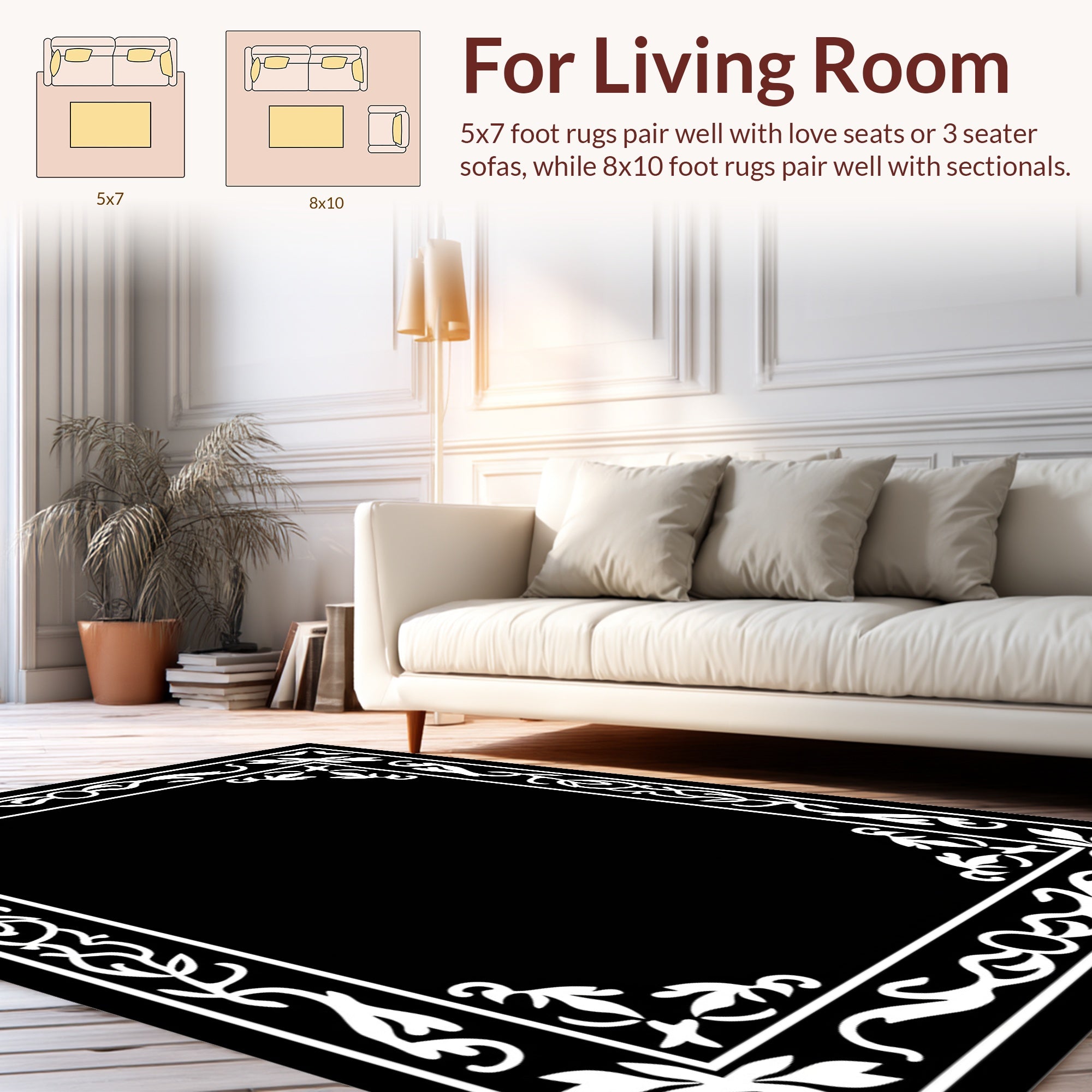 White Floral Border Design Rug