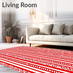 Bold Red White Scroll Stripe Rug
