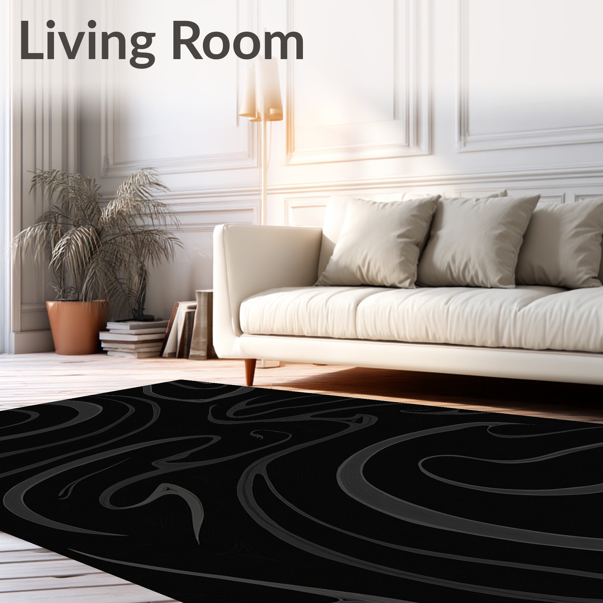 Dark Gray Swirling Abstract Lines Rug