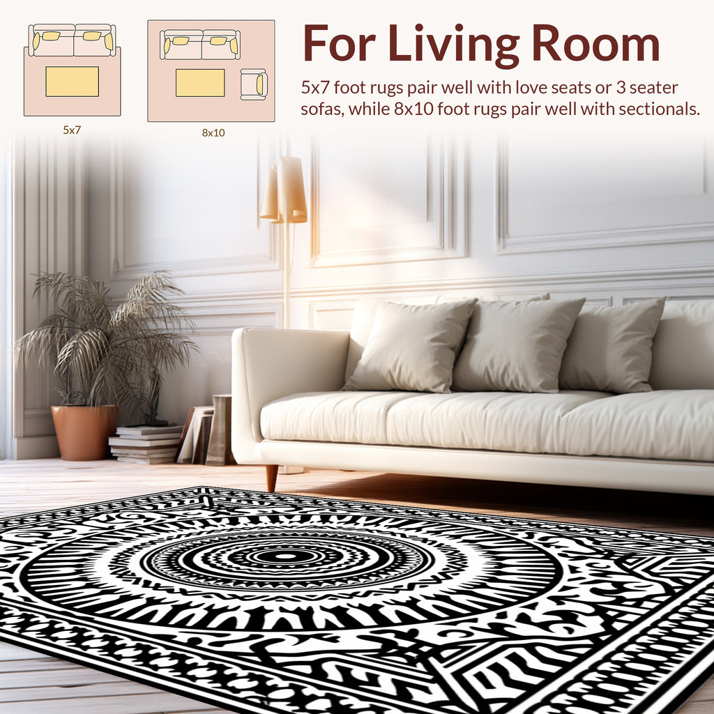 Bold Circular Tribal Pattern Rug