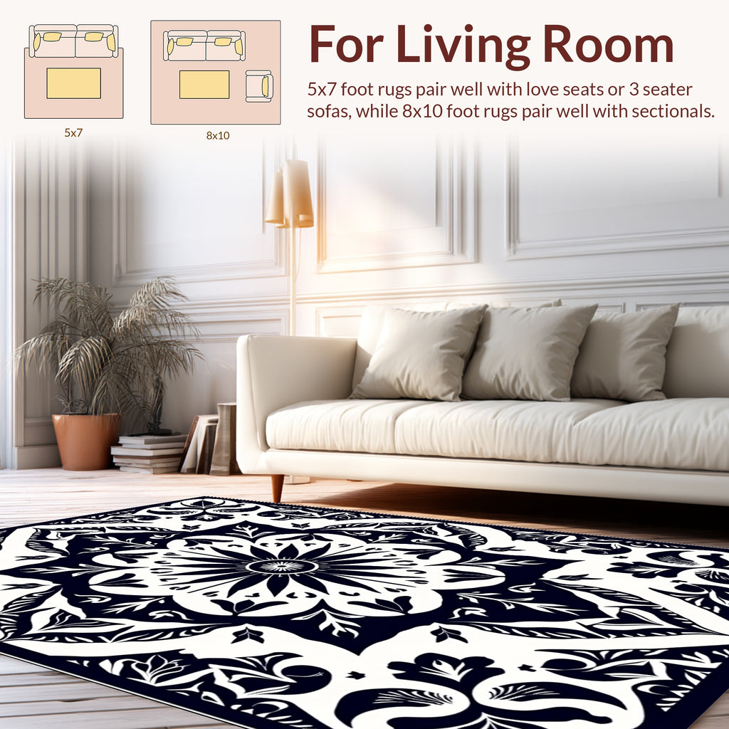 Dark Floral Symmetry Pattern Rug
