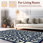 Symmetrical Ivory Blue Floral Pattern Rug