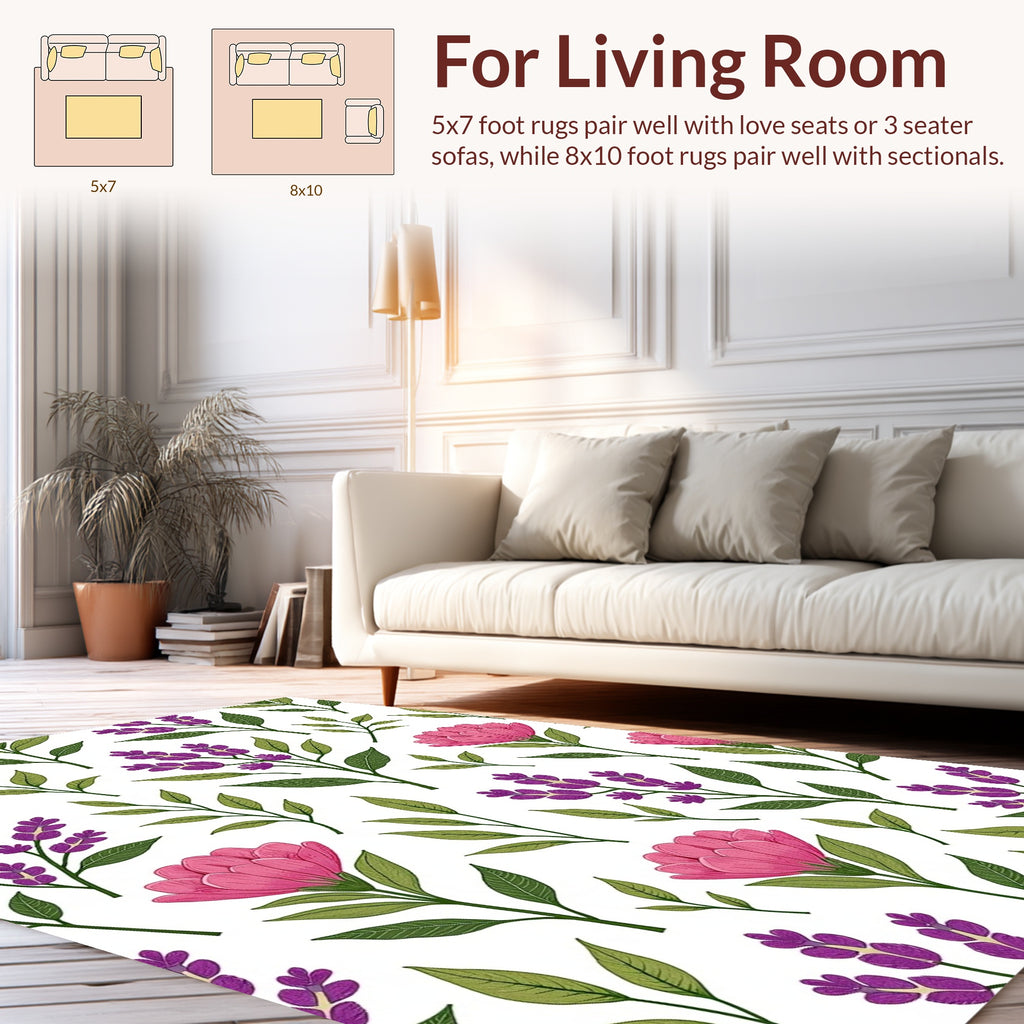 Pink Purple Floral Leaves Pattern Rug