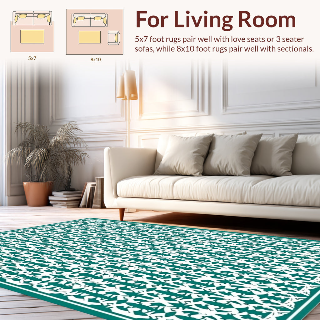 Classic Teal and White Repeating Pattern Rug