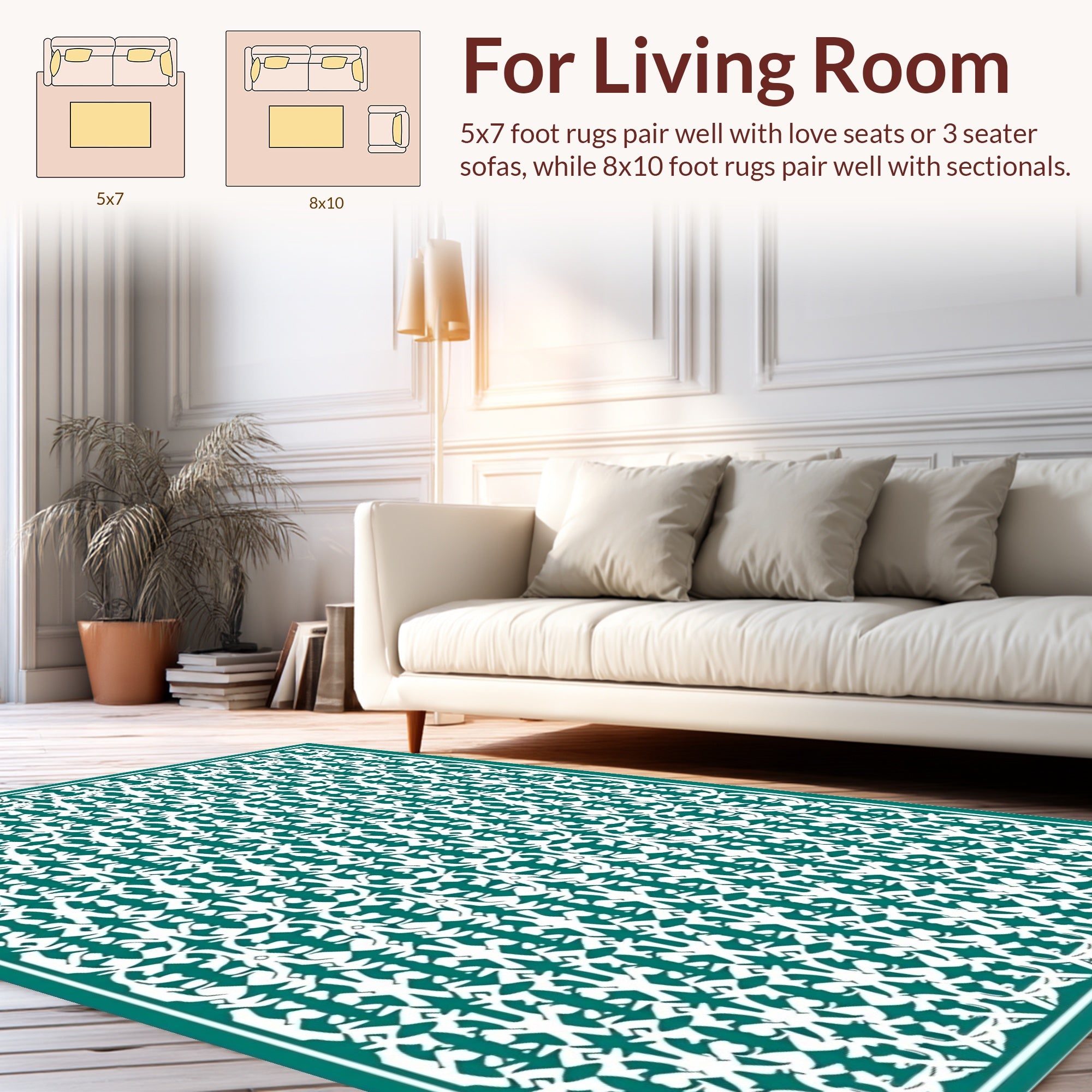 Classic Teal and White Repeating Pattern Rug