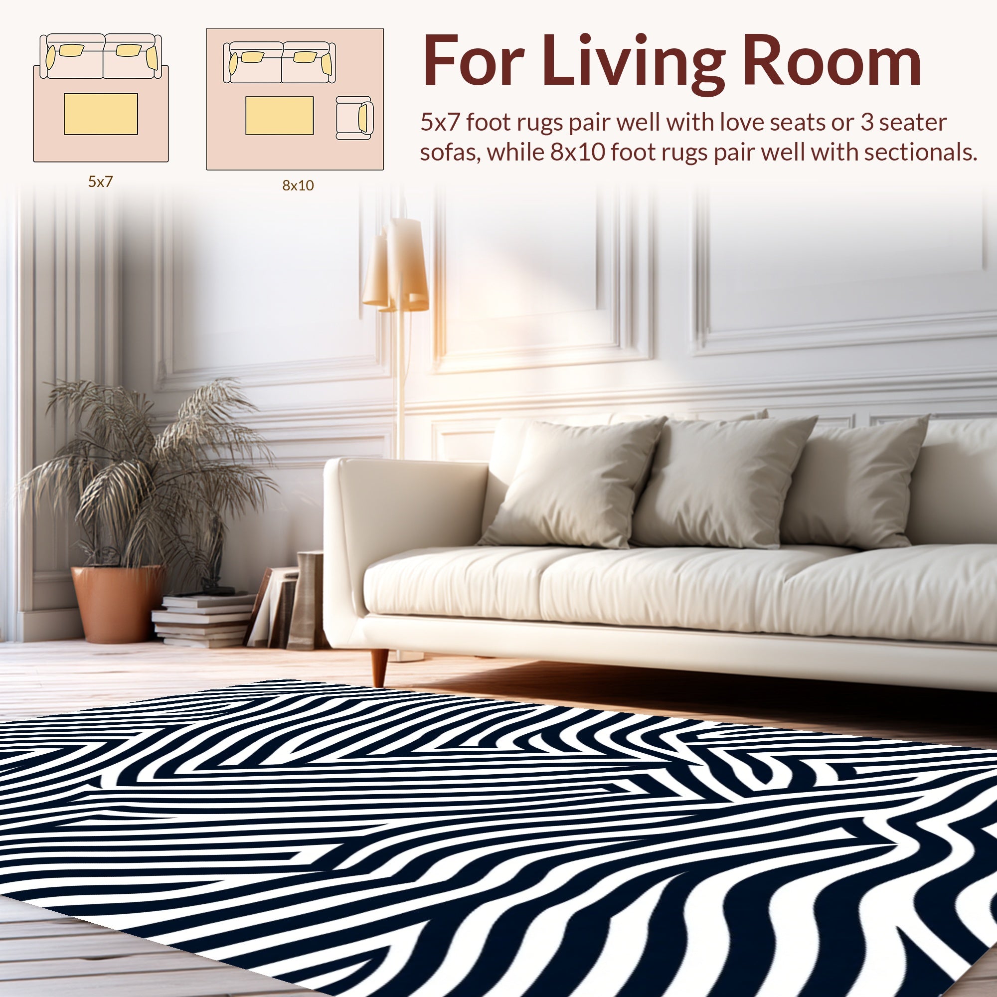 Contour Black White Striped Design Rug