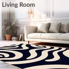 Cream Swirl Navy Abstract Rug
