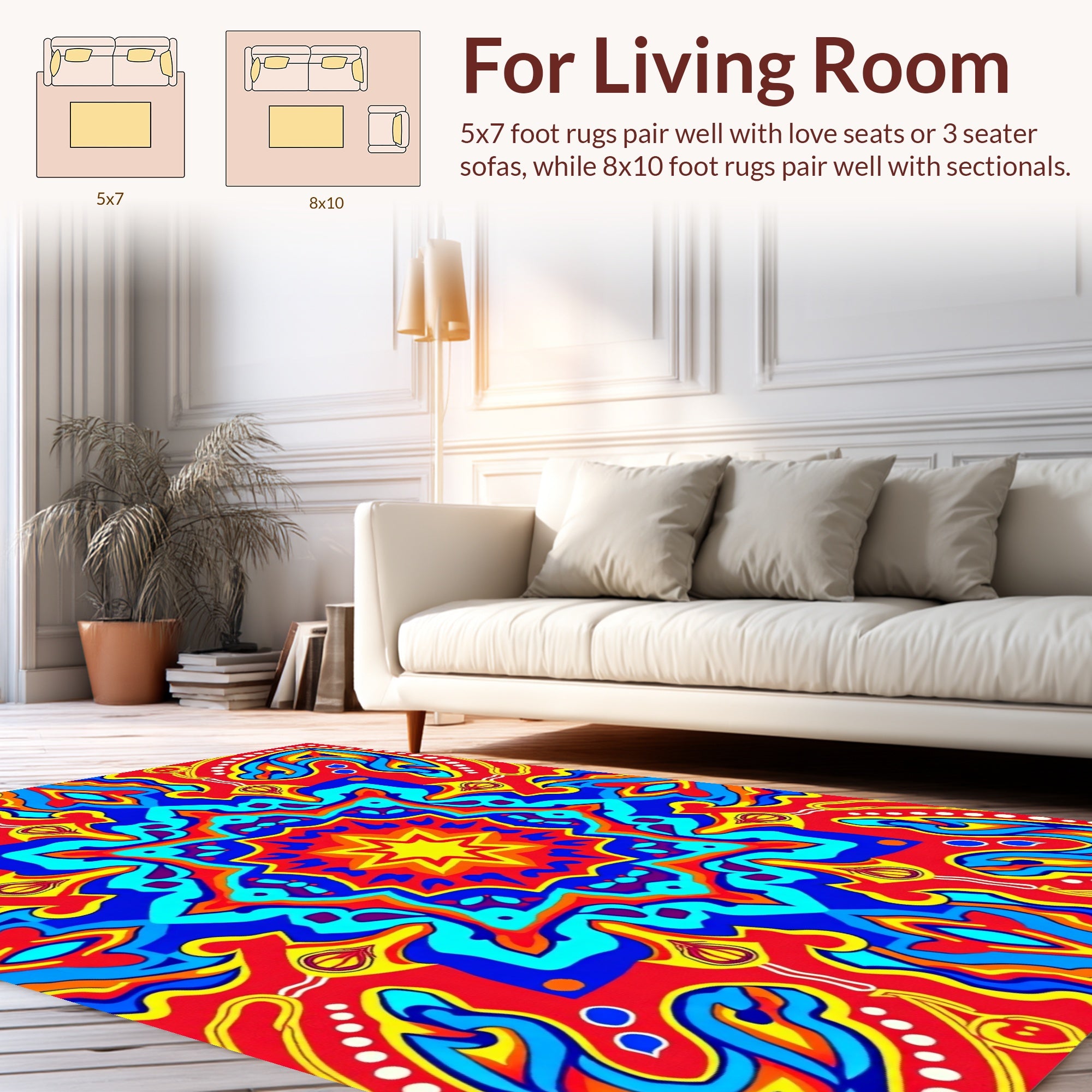 Vibrant Geometric Sunburst Mandala Rug