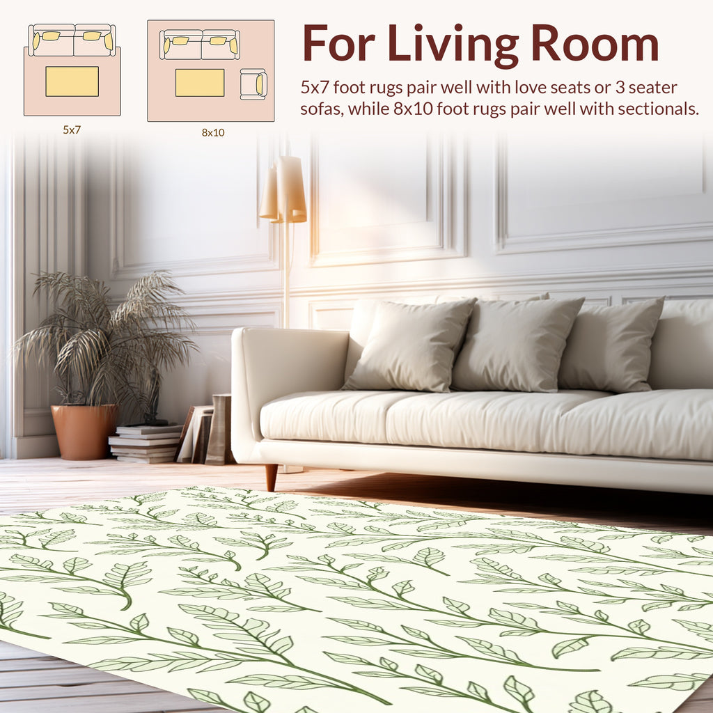 Botanical Branch Leaf Pattern Rug