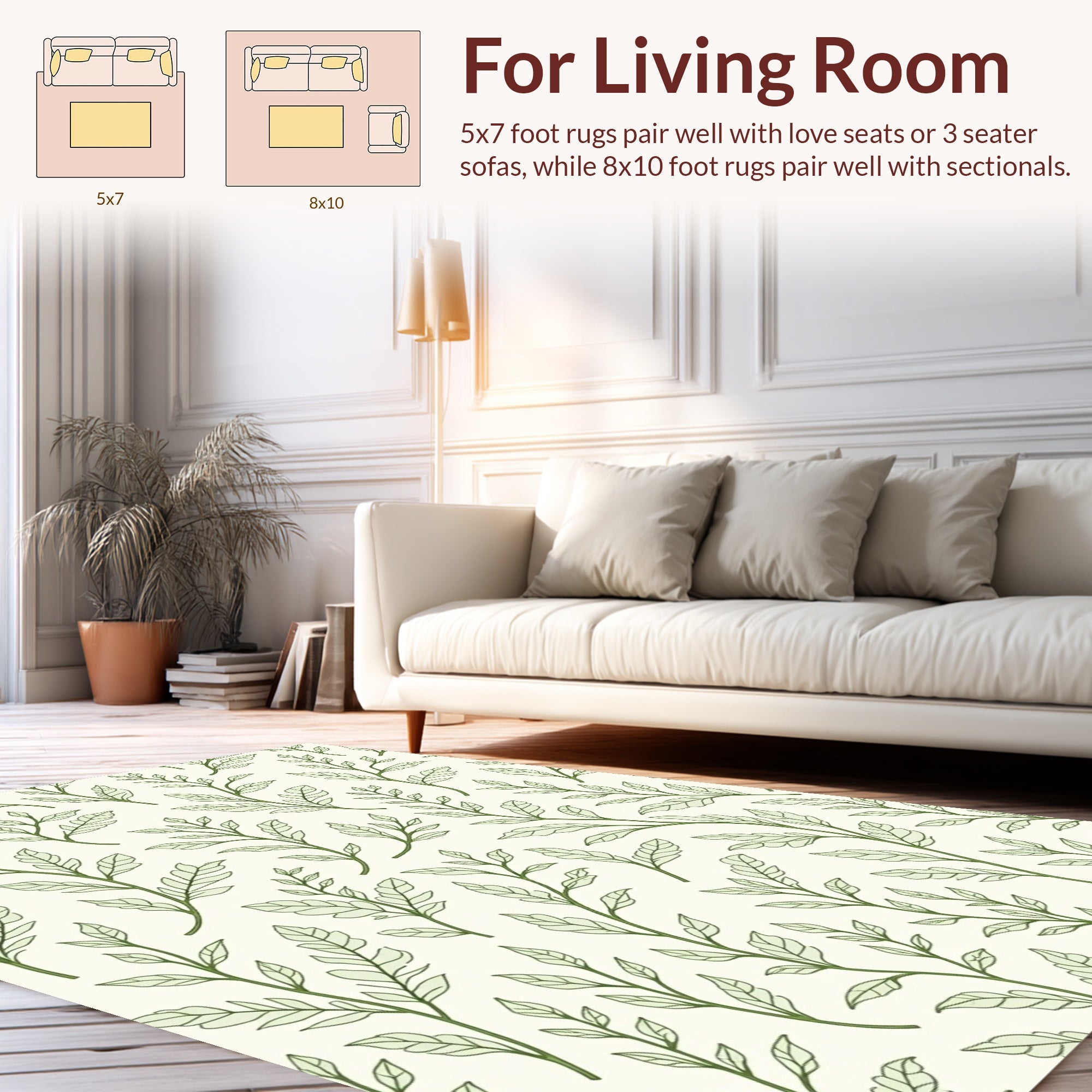 Botanical Branch Leaf Pattern Rug